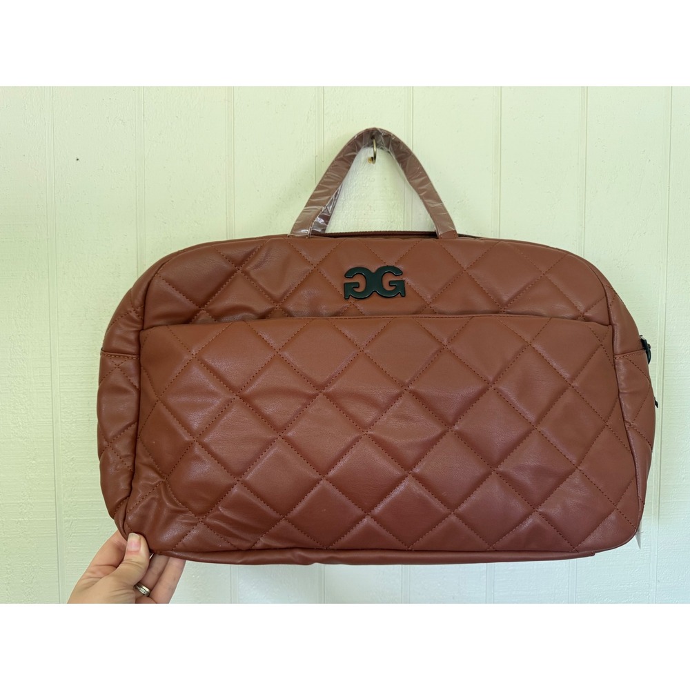 Gilda Paris Brown Quilted Messenger Bag GG Logo Laptop Work Tote New